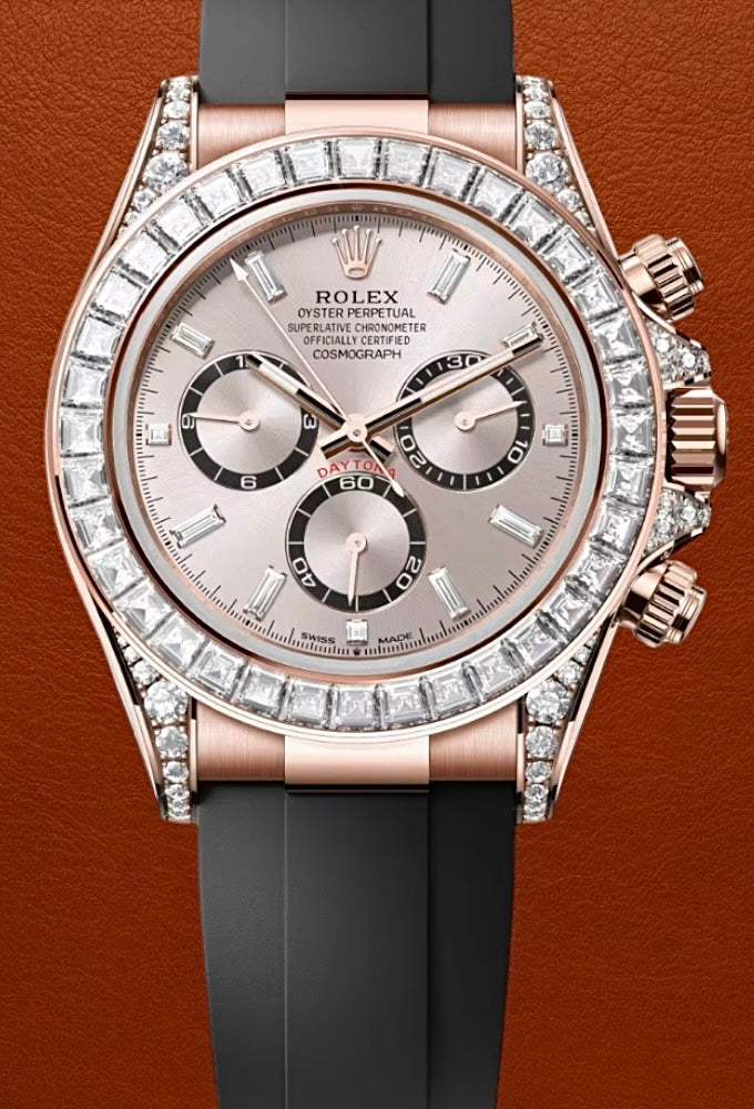 Rolex Cosmograph Daytona, Everose, Sundust Baguette Dial, Diamond Bezel, Oysterflex, 40mm