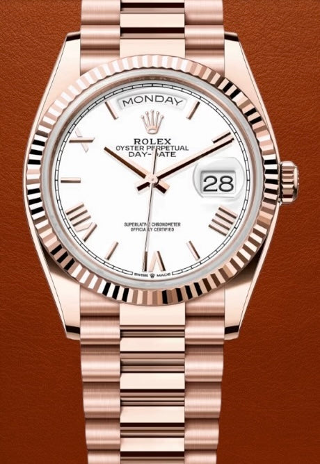 Rolex Day-Date Everose White Roman Dial 36mm