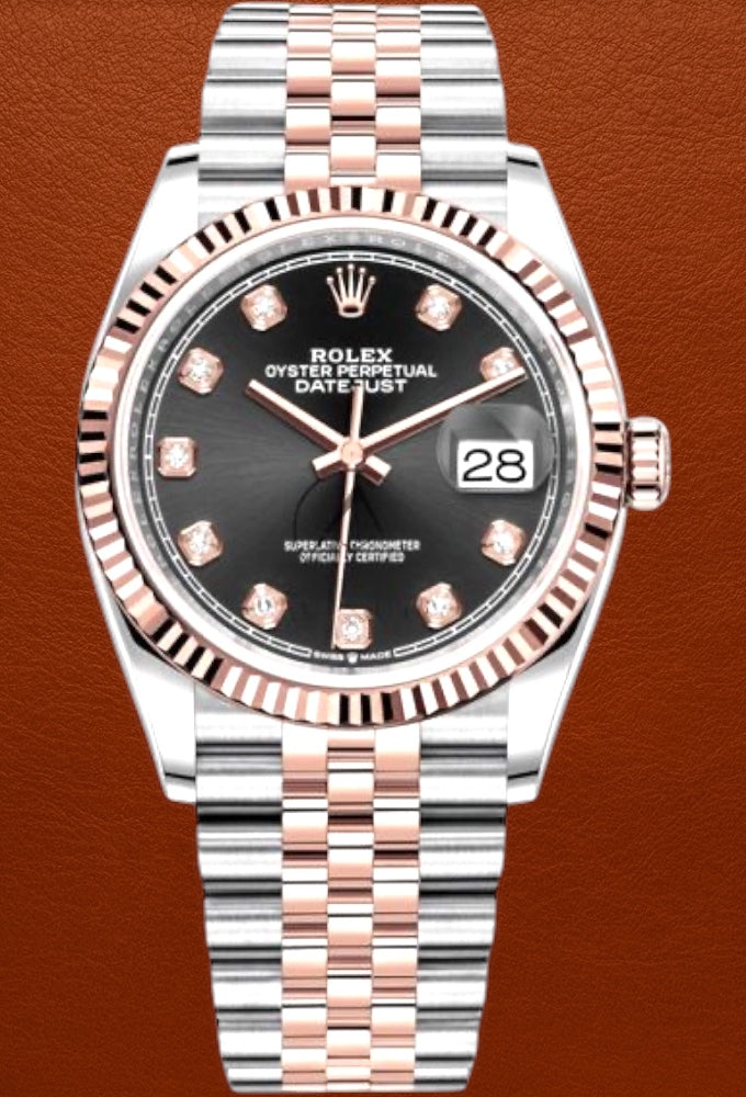 Rolex Datejust Oystersteel and Everose Gold Black Diamond Dial 36mm