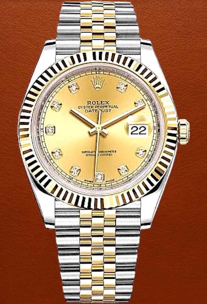 Rolex Datejust Oystersteel and Yellow Gold Champagne Diamond Dial 41mm