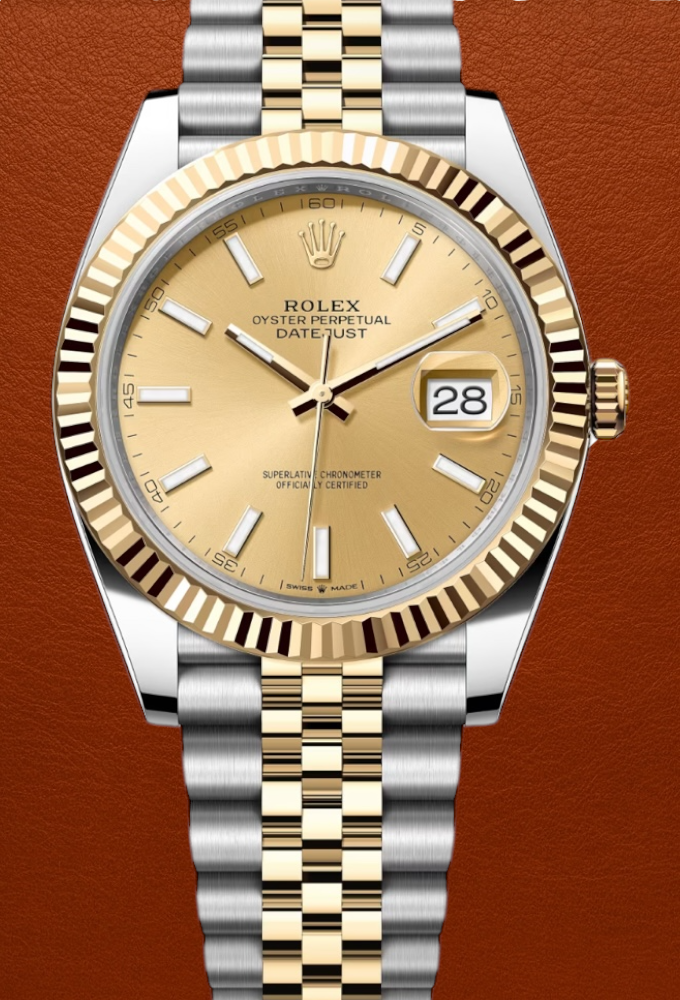 Rolex Datejust Two Tone Champagne Index Dial 41mm